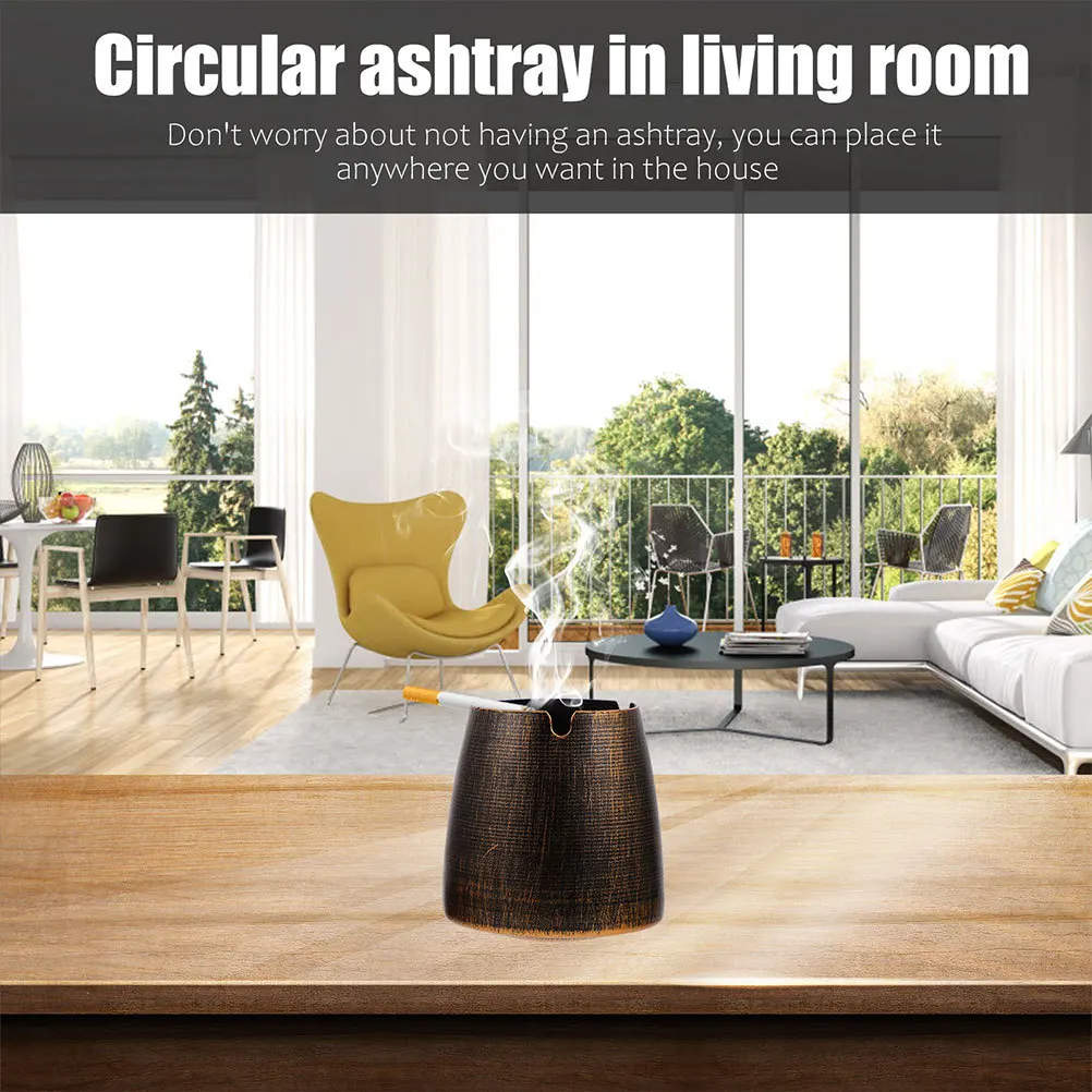 Держатель для сигарет в стиле ретро, простой контейнер для пепельницы с крышкой, для внутреннего использования с настольным орнаментом, ветрозащитный домашний