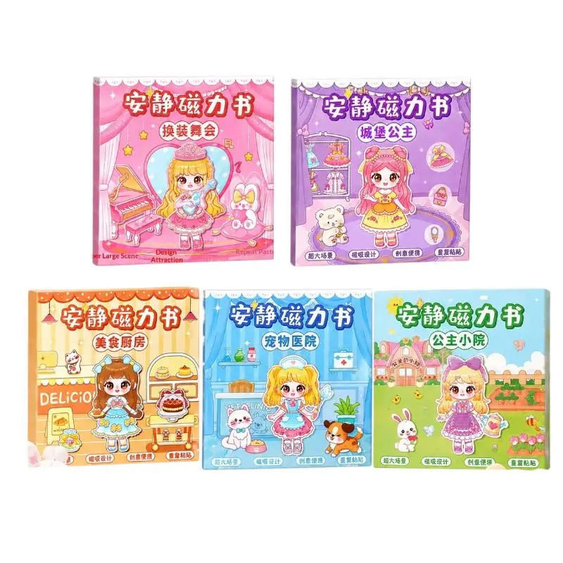 Hot Sale Magnetic Princess Quiet Book With Reusable Stickers Precut Design For Little Girls Home Travel Play Educational Toy view 4