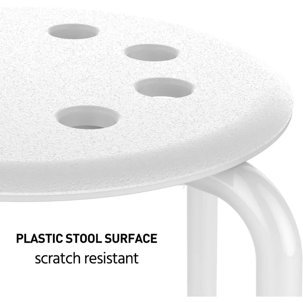 Kursi Bar Plastik yang Dapat Ditumpuk dengan Kaki Logam, Tinggi 17,3 inci, Set isi 5, Putih