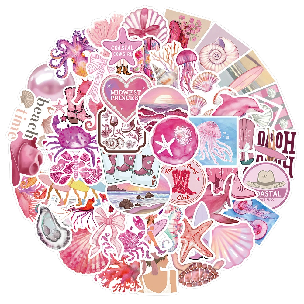 

10/30/50pcs Kawaii Pink Ocean Cartoon Graffiti Sticker The Coastal Girl Decals DIY Notebook Phone Guitar Waterproof Sticker Toys