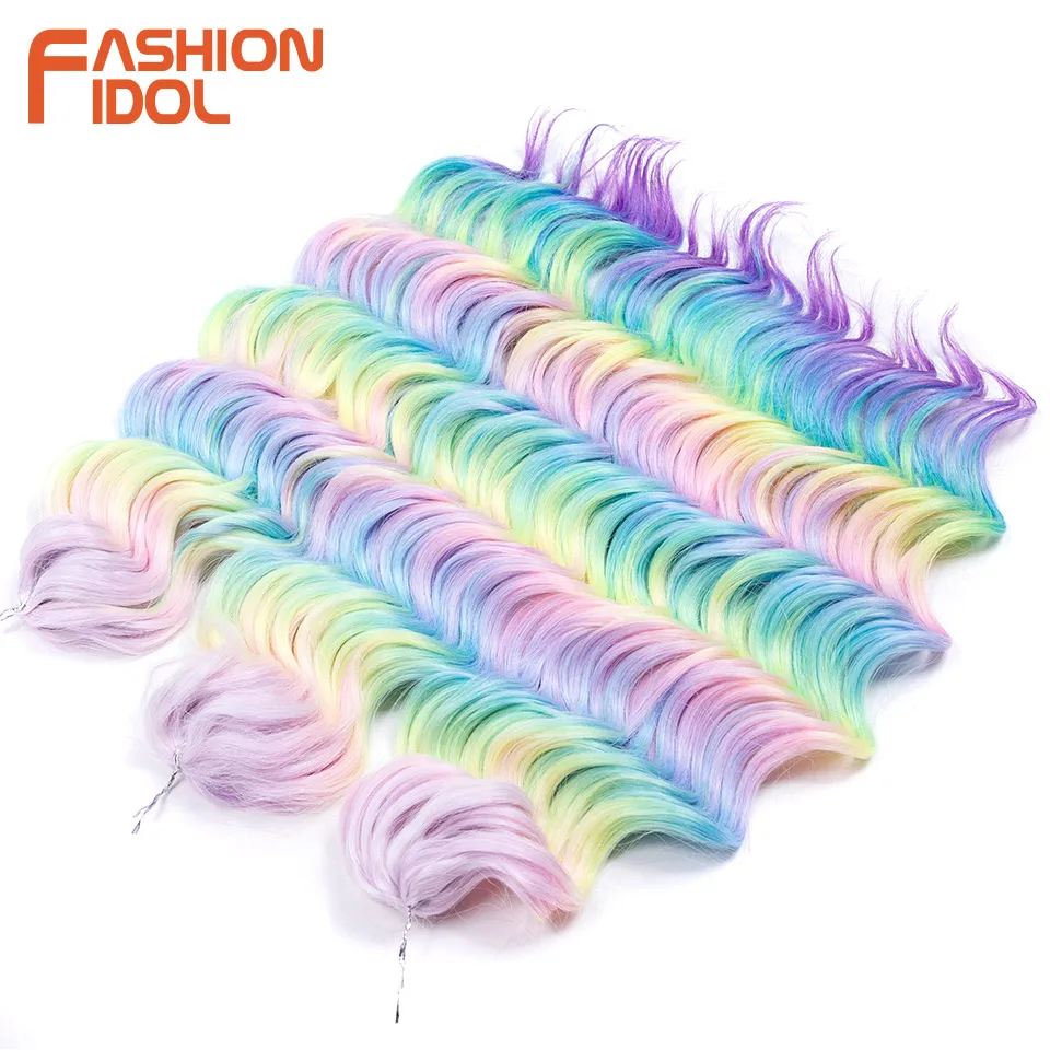 FASHION IDOL 24 Inch 300g  3PCS Deep Wavy Passion Twist Crochet Hair Synthetic Ombre Rainbow Water Wave Braiding Hair Extensions image 4