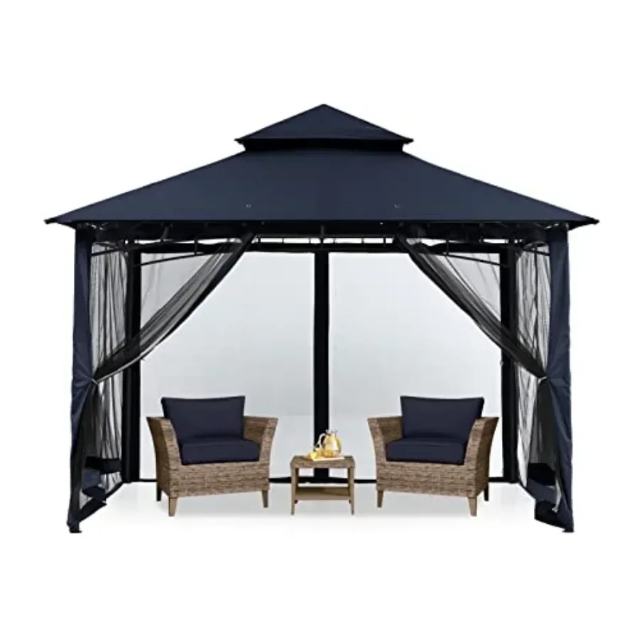 Outdoor Garden Gazebo for Patios with Stable Steel Fe and Netting Walls in Silver Provides Shade and Privacy