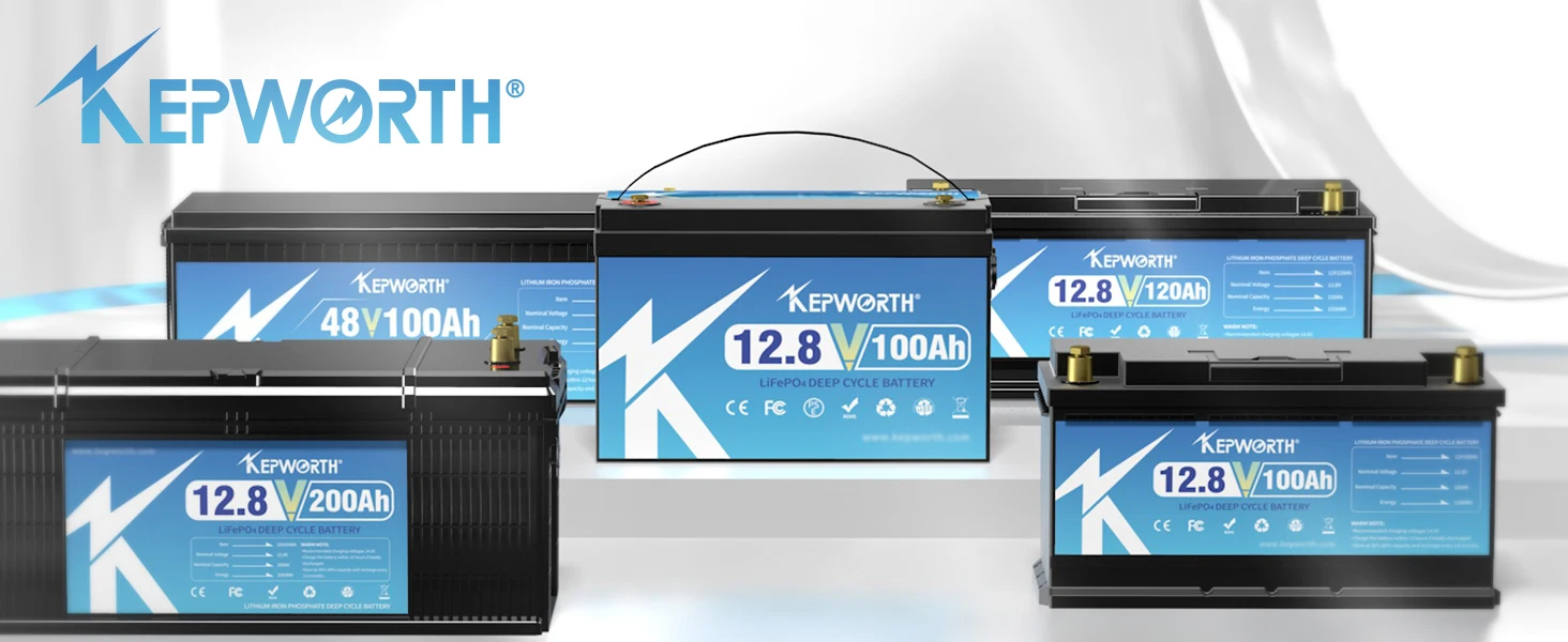 KEPWORTH 12V 100Ah LiFePO4 Batterie mit eingebautem 100A verbessertem BMS Lithium-Akku für Wohnmobile, Golfcarts, Offroad-Fahrzeuge und Off-Grid-Anwendungen. – Detail 1
