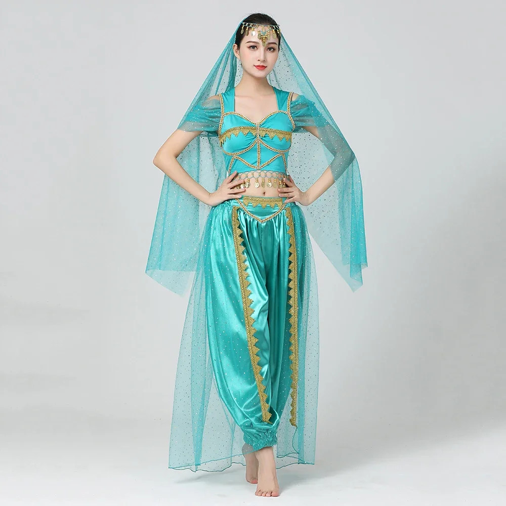 Halloween Party Costume Aladdin Jasmine Princess Cosplay Women Girl Fancy Dress Bollywood Embroider Dress