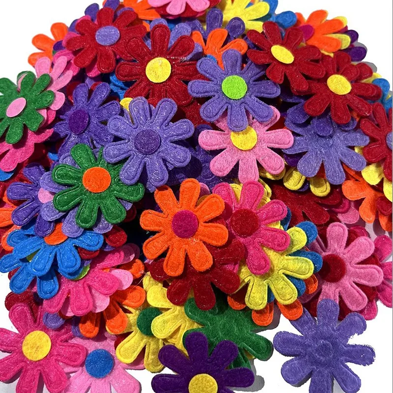 300PCS Non Woven Felt Fabric Flower Wall Stickers DIY Party Decor For School Classroom Handmade