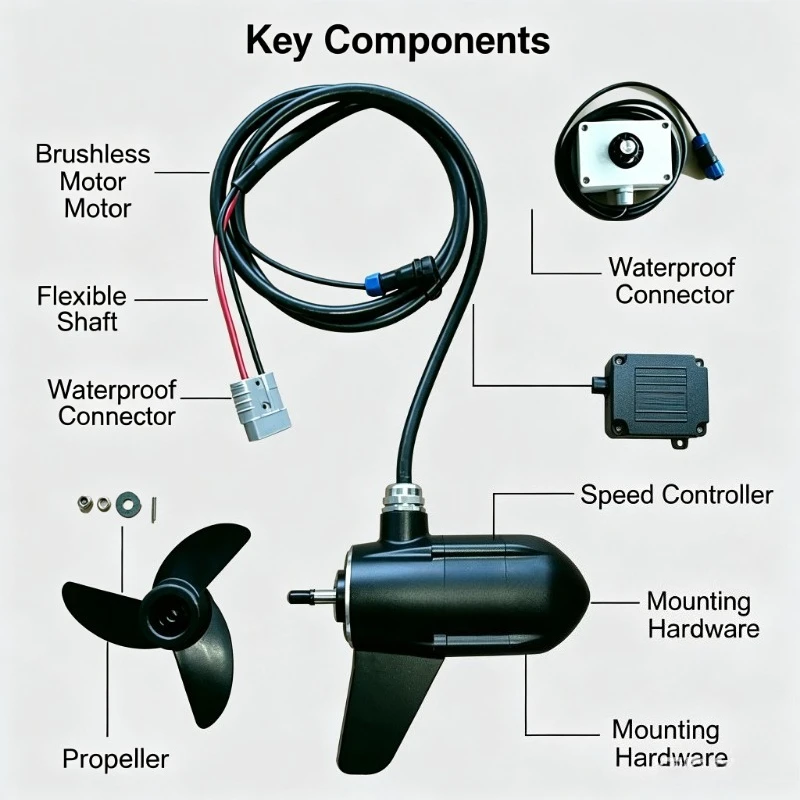 Boat Hidden Pod Underwater Brushless Electric Thruster Motor, Soft Shaft Outlet, Optional Bracket & Remote Control