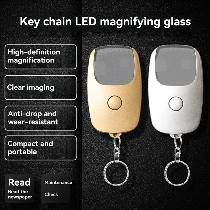 

AT02-USB Rechargeable Glass Loupe Lens Handheld Keychain Magnifier With LED Light For Book Reading