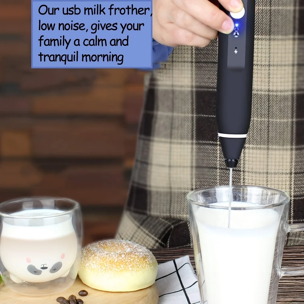 Milk Frother - USB Rechargeable Handheld Foam Maker with 2 Stainless Whisks, 3-Speed Adjustable for Perfect Bulletproof Coffee,