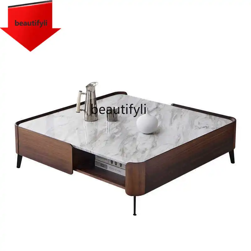 

K185 Mild Luxury Marble Coffee Table TV Cabinet Combination Square Living Room Home Solid Wood Stone Plate Living Room
