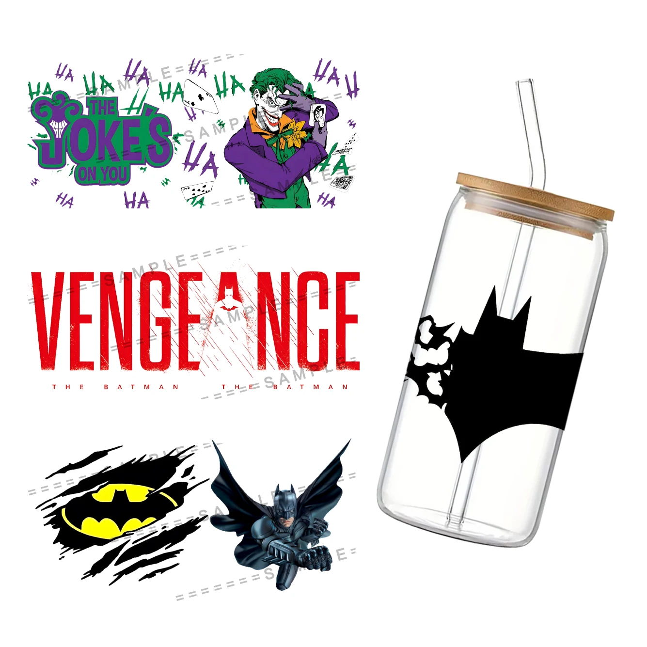 DC Batman UV DTF Cup Wrap for 16Oz Libbey Comic Book Superhero Glass Can DIY Transfer Sticker