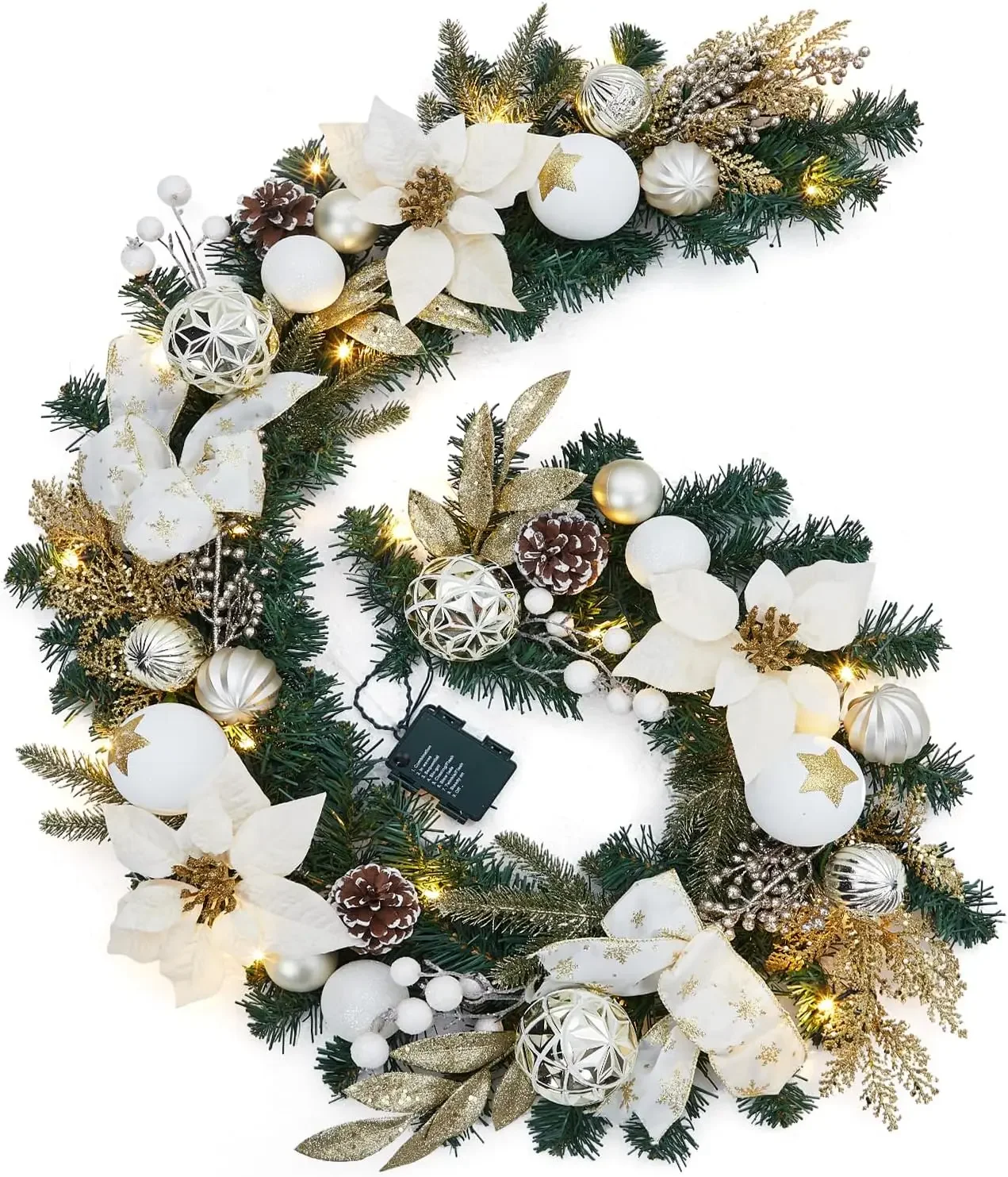 Garvee 6ft Pre-Lit Christmas Garland Artificial Light Up Garland Hanging Decoration for Xmas Tree, Home Party Door Fireplace Stair Decor Indoor/Outdoor Use with 20 Warm White LEDs, Timer & Bow view 5