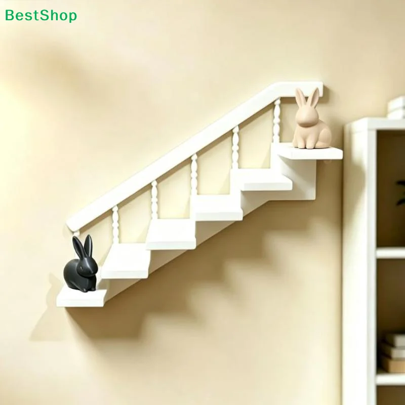 Dollhouse Miniature Plastic Staircase Wall Mounted Floating Shelf Wall Decor DIY Scene Accessories Living Room Decor