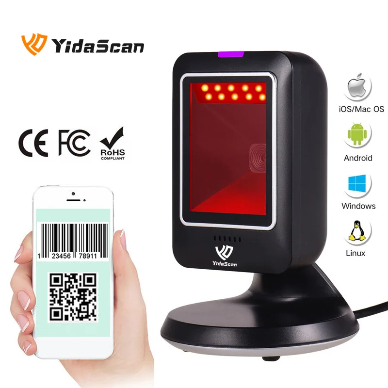 YidaScan DS22 Desktop Barcode Scanners Omnidirectional 1D 2D Barcode Reader QR Code Reader USB Wired for Retail QR Code Payment