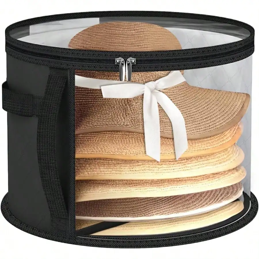 1/2/3pcs Folding Circular Brimmed Hat Storage Bucket, Clothing & Hat Travel Organizer Box Drawer Wardrobe Organizer Closet Storage Quilted Bag Under-Bed Organizer Box Divider Clothes Bin Bag Clothes For Home Bedroom Back To School Dorm, For Sundries Under