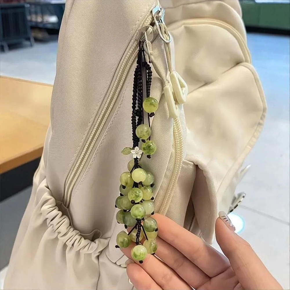 Elegant Grape Cluster Pendant Green Purple Crystal Grape Phone Chain Alloy Polyester Gradient Beads Woven Pendant