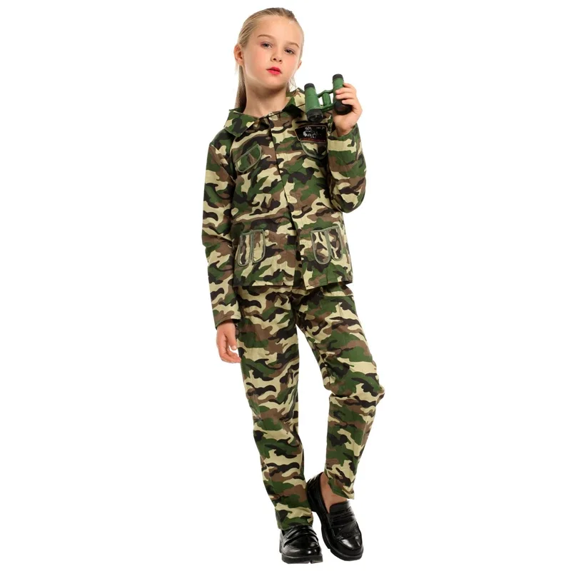 Boys Girls Special Forces Soldier Costume for Child Kids Army Military Camouflage Occupation Uniform Game Role Play