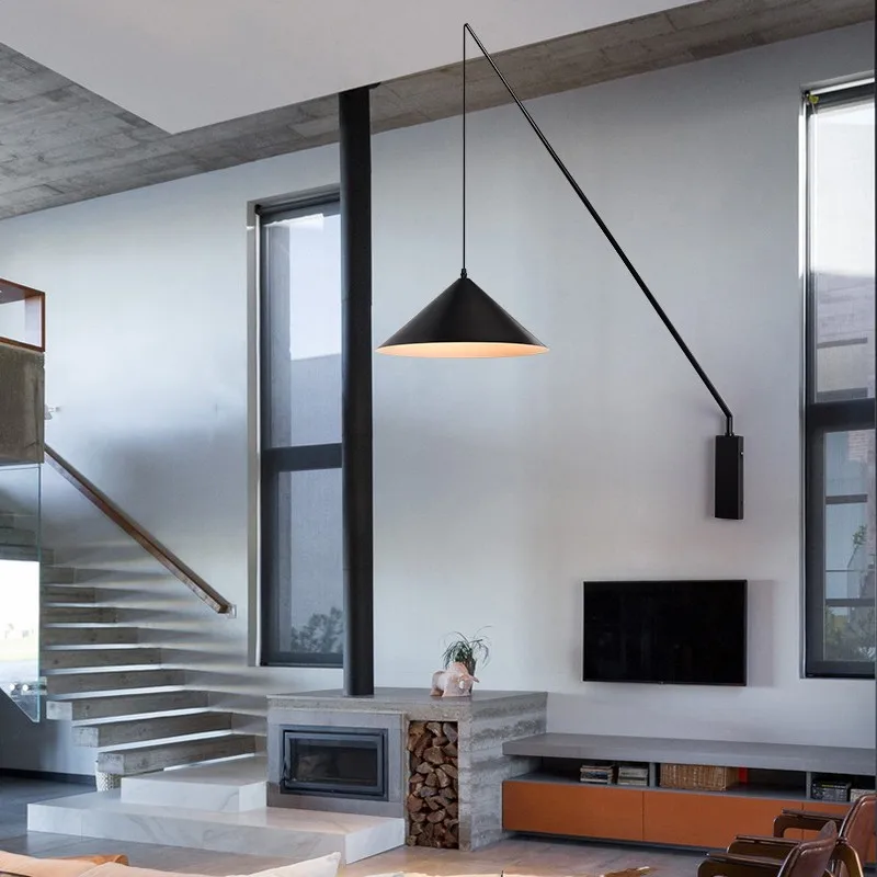 Nordic Simple Bedroom Modern Industrial Style Creative Fishing Rod Restaurant Living Room Decoration Study Long Rocker Wall Lamp