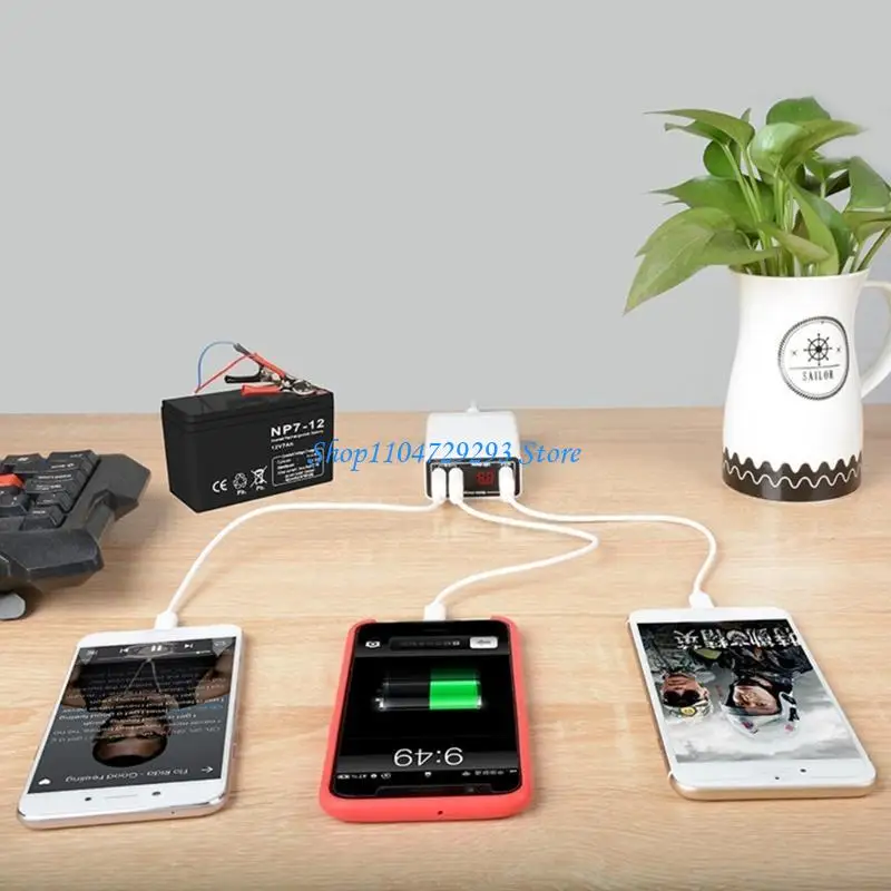 Y2GD Converter Battery Clip 12V-36V QC3.0 USB Power Adapter 3 Ports Automatically Shunt Charging with Voltmeter