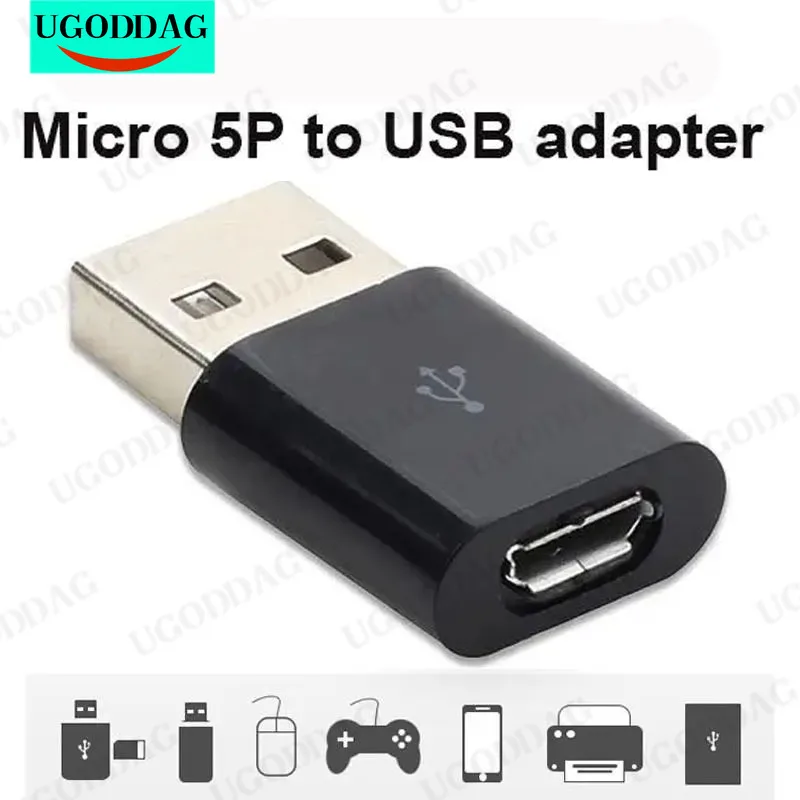 Adaptador USB macho a Micro USB hembra OTG, convertidor de cargador de datos ABS para teléfono, tableta, PC, velocidad de datos de alta velocidad de