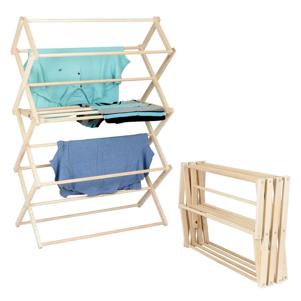 

Clothes Drying Rack Solid Maple Hard Wood Laundry Rack for Sweaters, Blouses, Lingerie amp More, Durable Folding Drying Rack, M