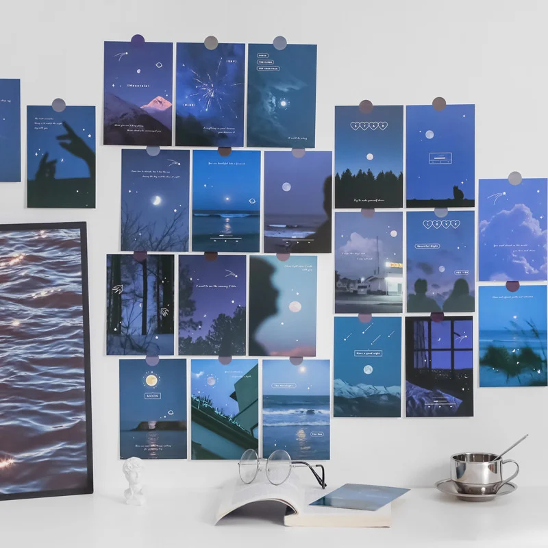 Ins visão noturna céu estrelado lua artístico cartões decorativos ambiente cartão diy fundo adesivos de parede foto adereços 30 folhas