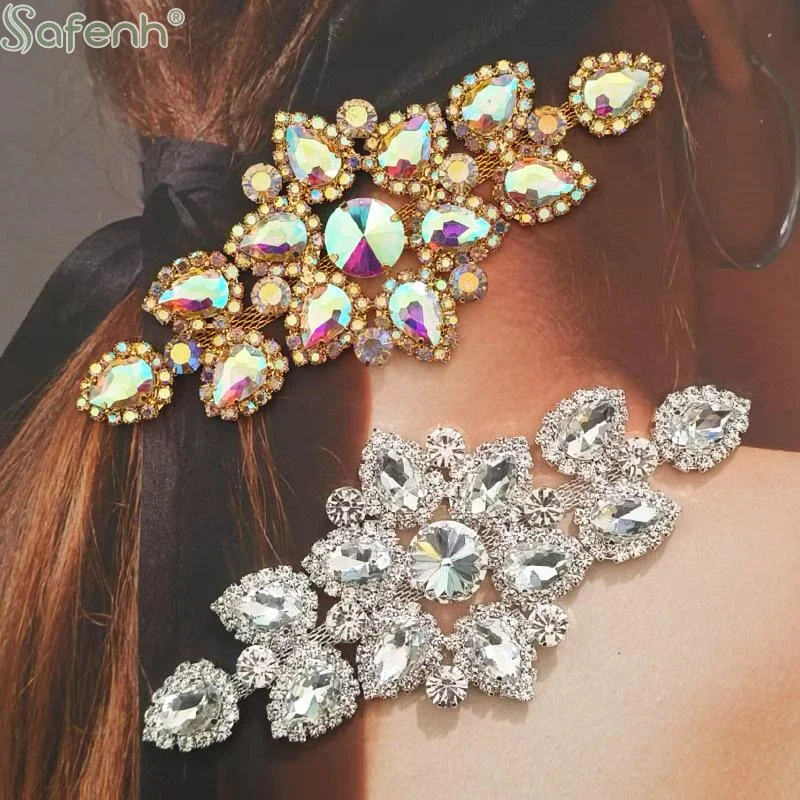 1pc Crystal AB Sew On Rhinestones Applique Gold / Silver Bottom Flatback Clear Sewing For Wedding Hat Bag