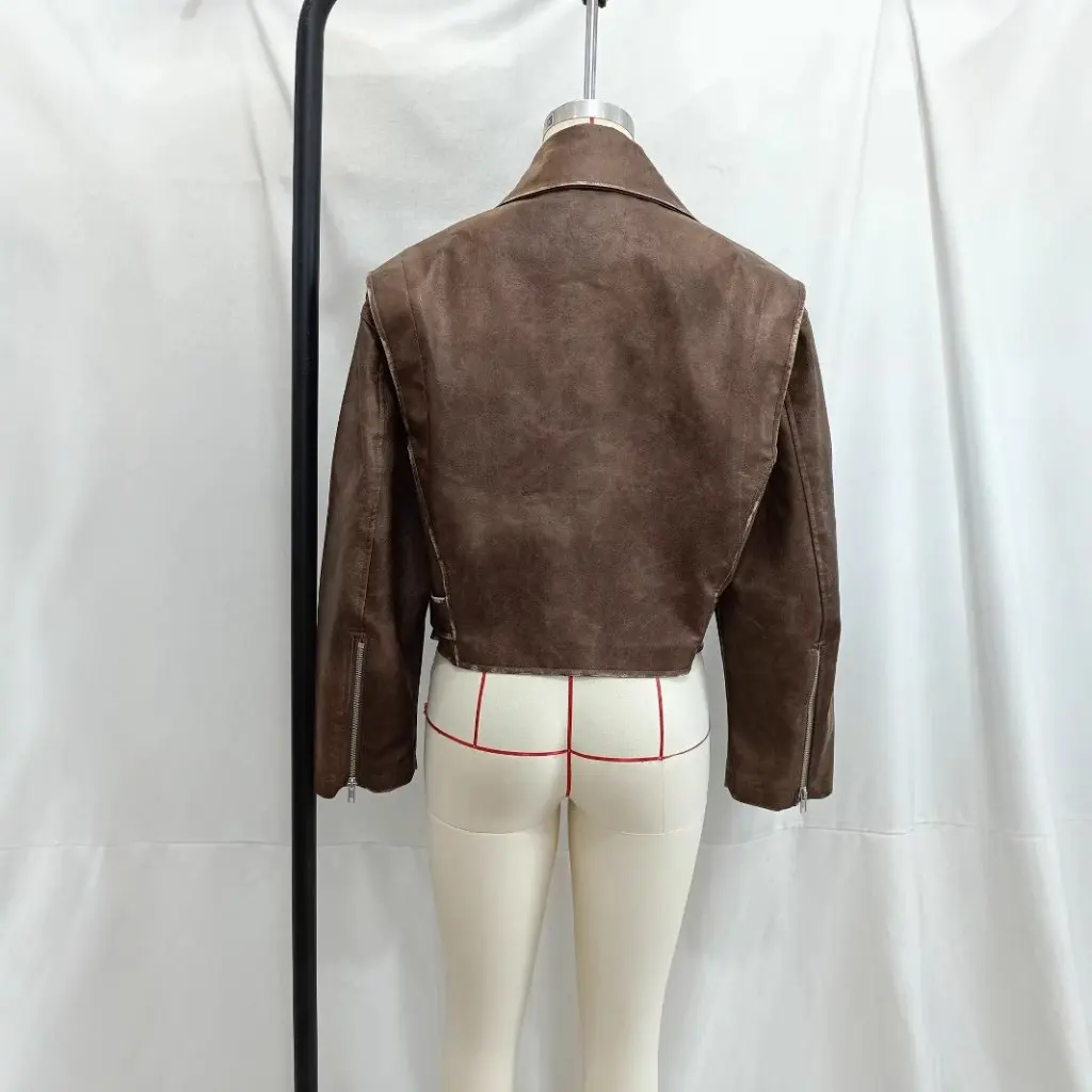 

Женская свободная повседневная мотоциклетная куртка из искусственной кожи с лацканами и длинными рукавами в стиле ретро, пальто на весну и осень от ZA