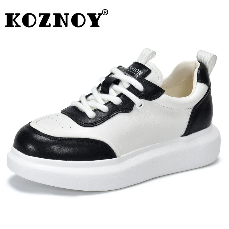 

Koznoy 4.5CM Cow Genuine Leather Skate Shoes Comfy Summer Chunky Heels Ethnic Vulcanize Board Soft Flats Ladies Loafers Women