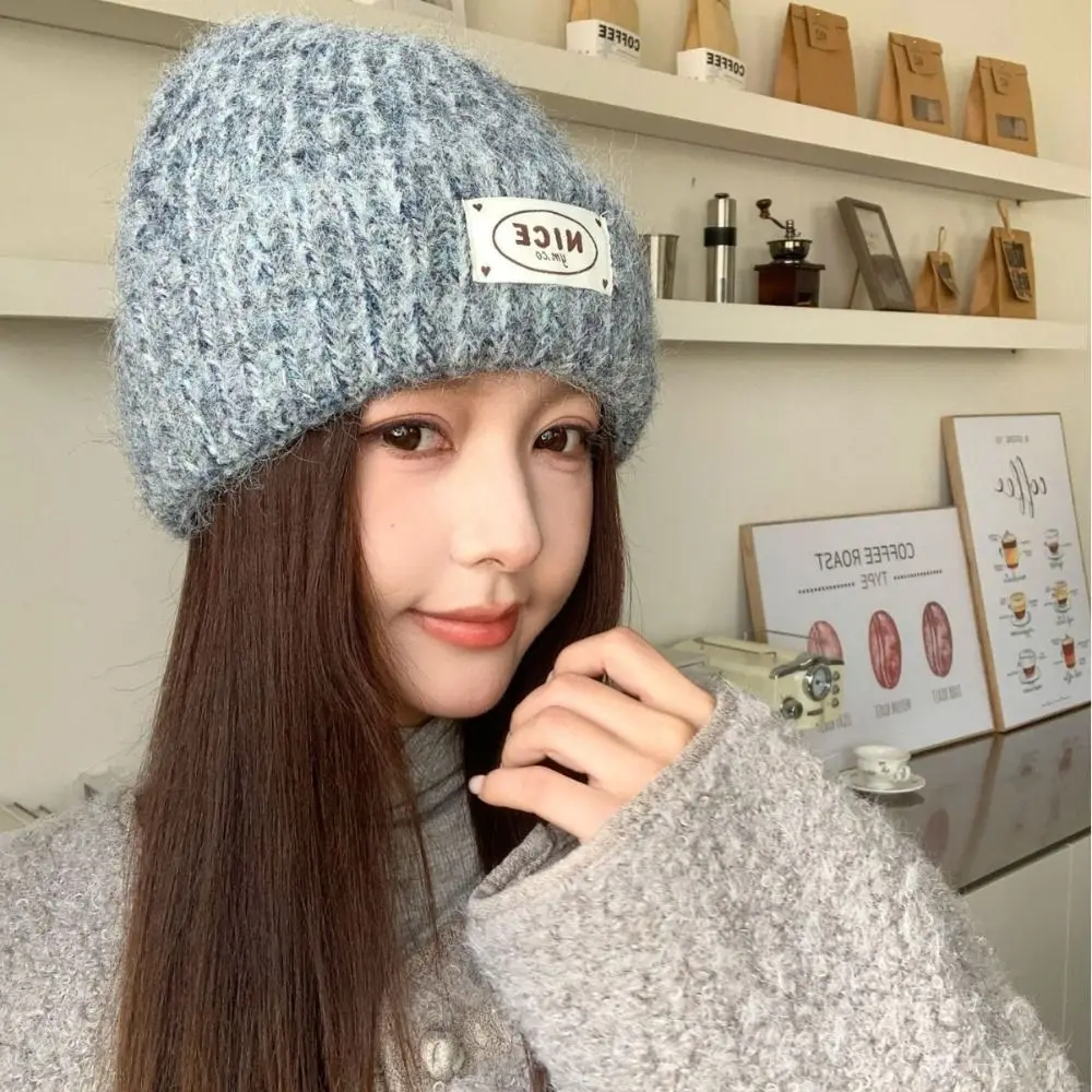 Warm Polyester Chunky Knitted Beanie Hat Warm Thick Knit 56-58cm Fall Winter Cuffed Beanie Retro Vintage Skull Cap Outdoor Wear
