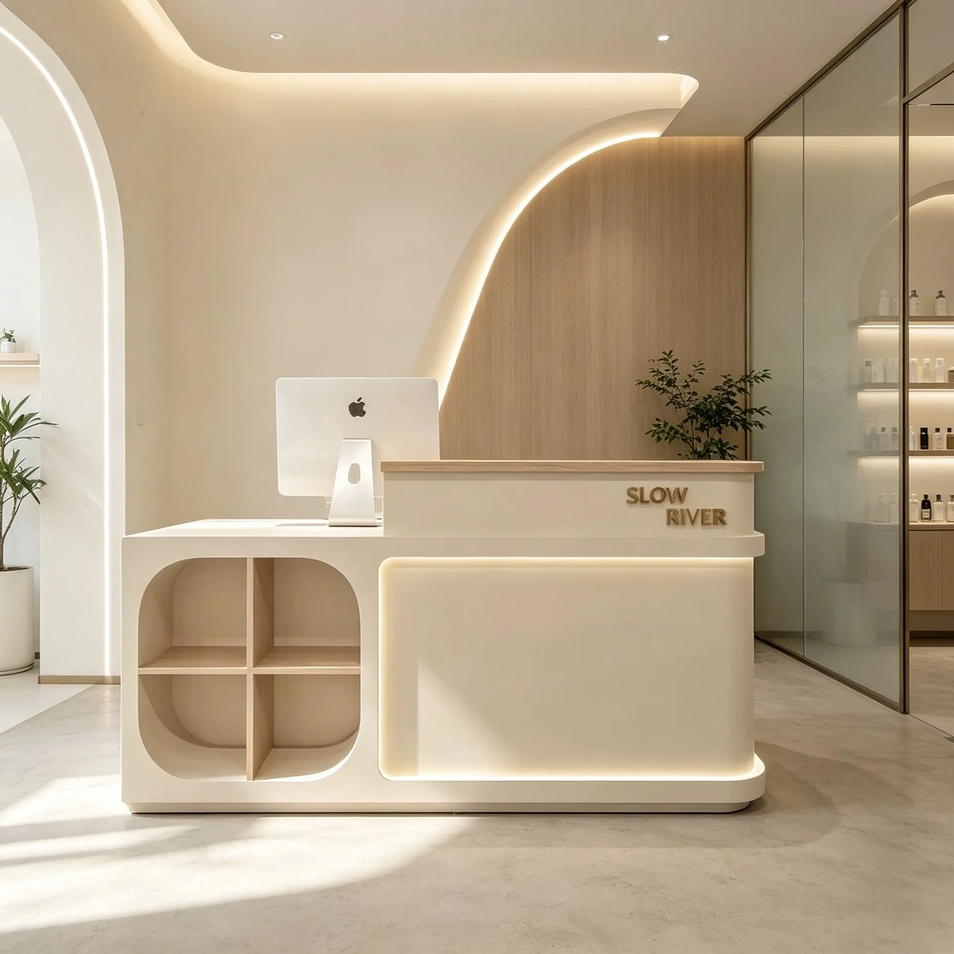 Internet celebrity clothing shop paint small bar shop checkout page simple cream style front desk beauty salon reception cabinet