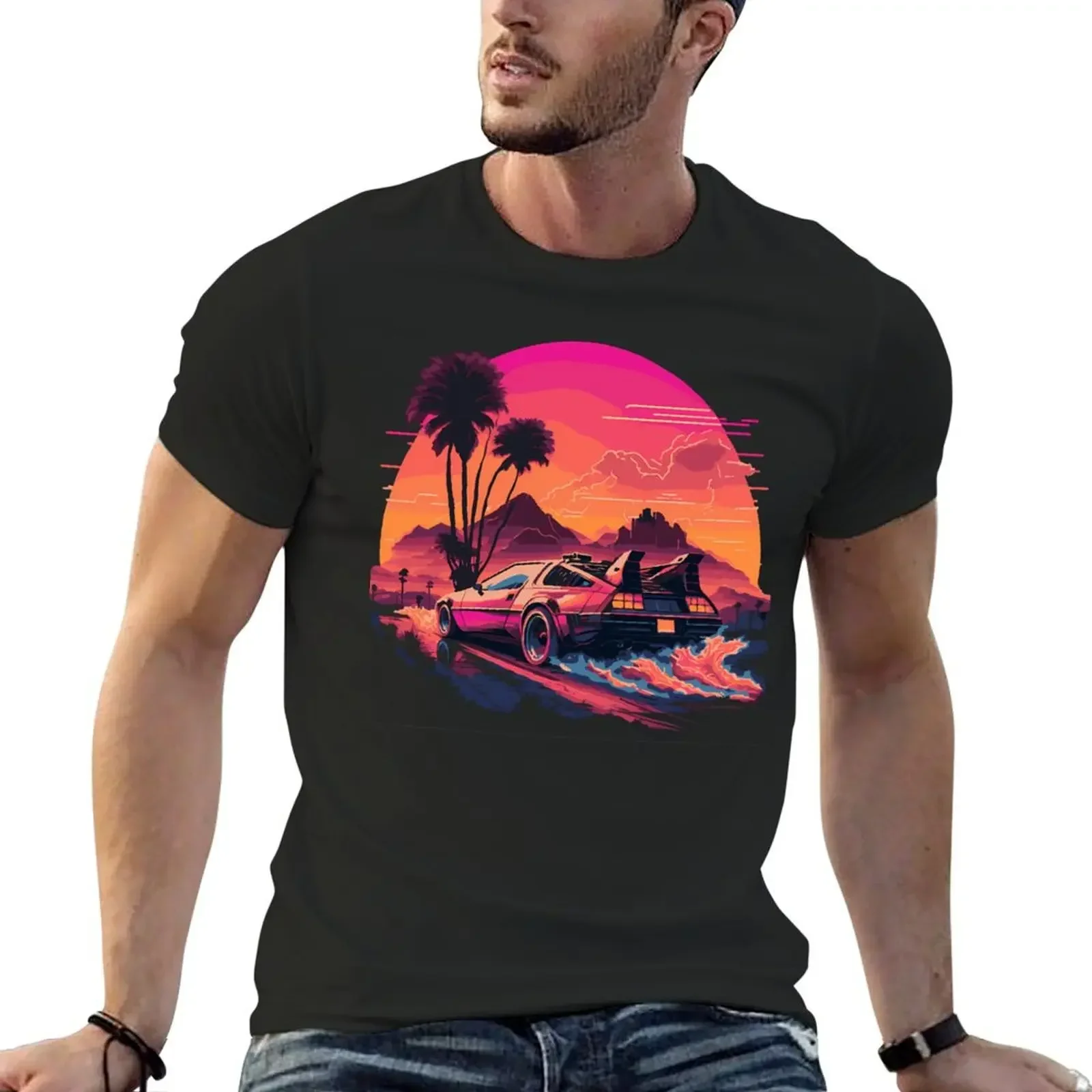 Synthwave Delorean T-Shirt hippie clothes vintage clothes anime t shirts t shirts for men pack