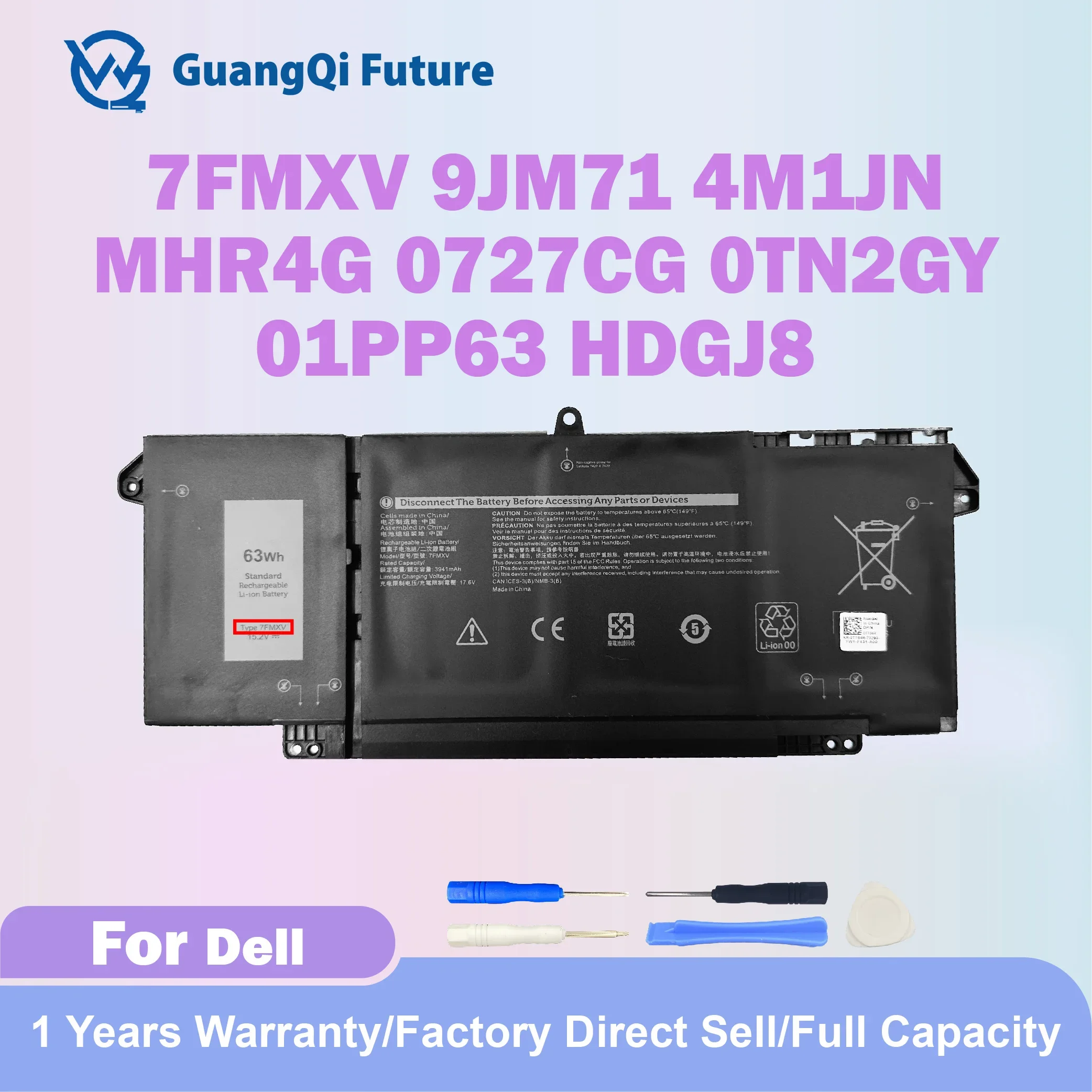 

7FMXV 63Wh Laptop Battery 9JM71 4M1JN MHR4G 0727CG OTN2GY 01PP63 HDGJ8 For Dell Latitude 5320 7320 7420 7520 Latitude 5320 2-in-