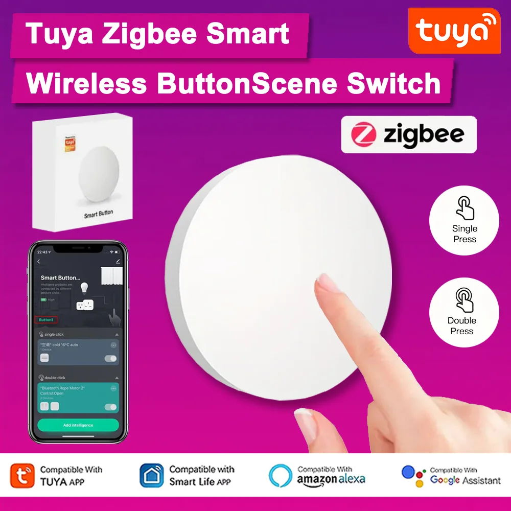 

Tuya ZigBee Button Scene Switch Intelligent Linkage Switch Battery Powered Automation Work With Smart Life Zigbee Devices
