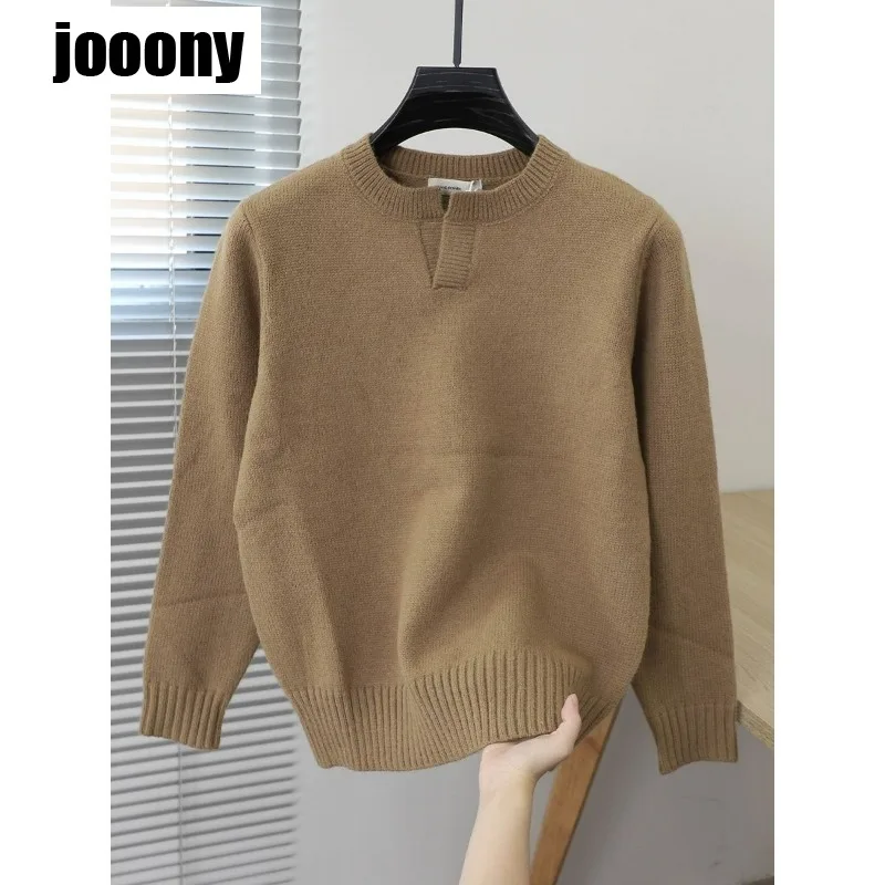 2024 Casual Knitted Pullovers Sweater Men Fashion Retro Round neck Solid Color Long Sleeve T Shirt Streetwear Harajuku Clothing