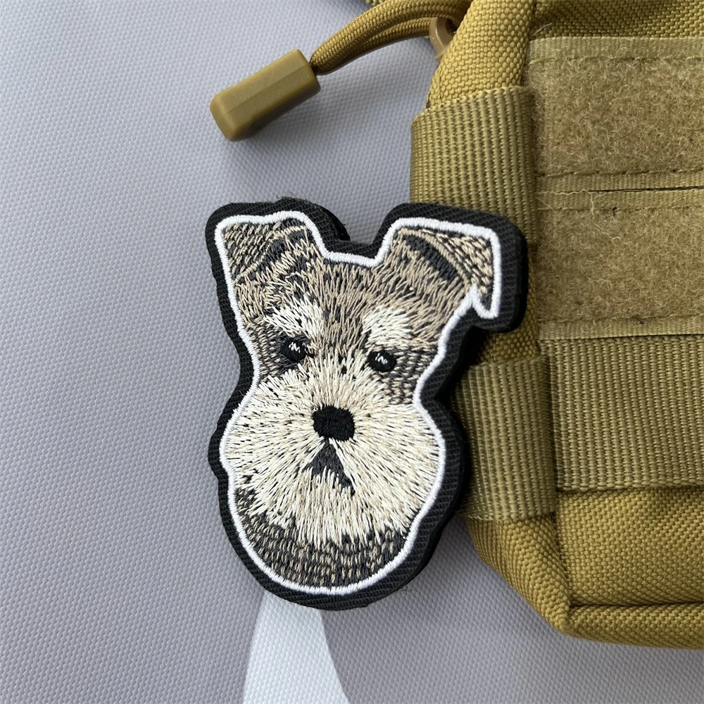 Cute Schnauzer Dog Embroidered Hook and Loop Patches Tactical Morale Emblem Backpack Sticker