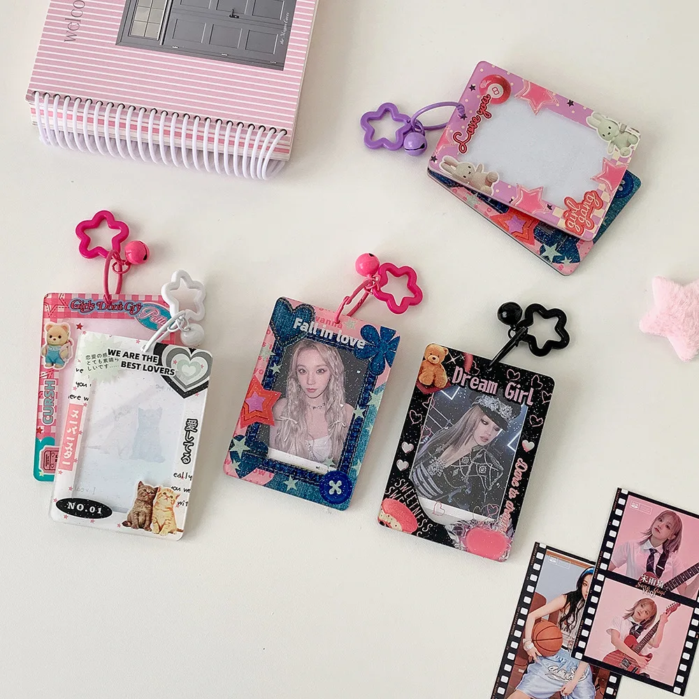 Kpop 3-Inch Photocard Holder Keychain Cute Cat Dog Photocard Holder Star Charm Holders Kawaii Photo Card Keychain