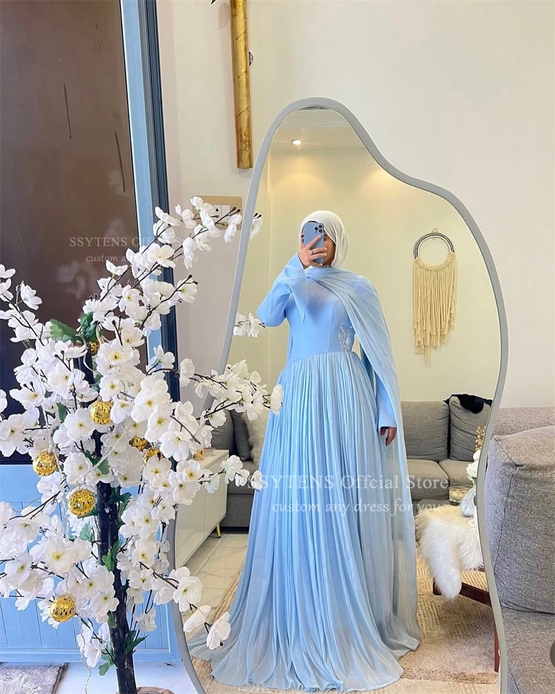 SSYTENS Modesto Musulmano A Line Abiti da cerimonia Piega Abito da sera per donna Appliques Fiori Abito da festa Robe De Bal Personalizzato