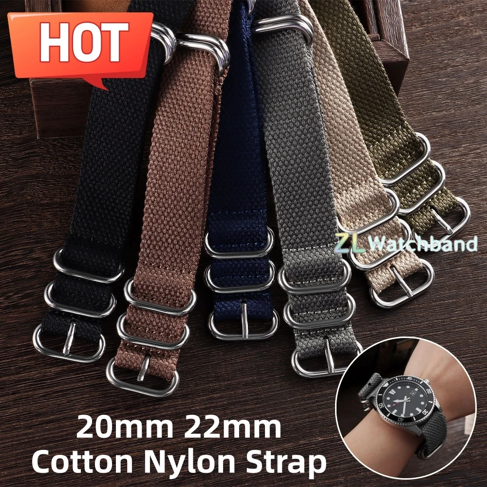 20mm 22mm Nylon Cotton Watch Strap Braid Fabric Watchband for Military Sport Men Replacement Wristband Premium Quality Bracelet