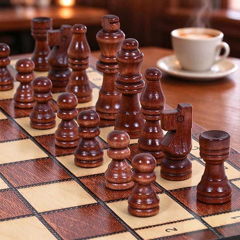 24/29/34/39CM 3 in 1Wooden Folding Chess Set, Portable Foldable Chess Board , Classic Strategy Board Game