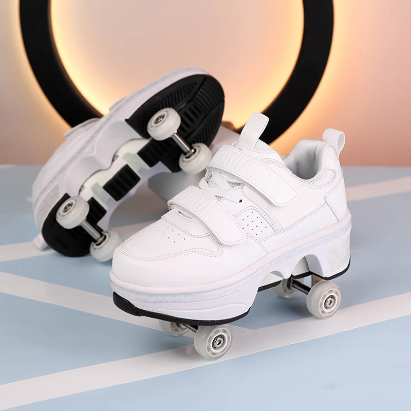 Children Wheels Shoes Roller Sneakers With 4 Wheels Skates Adult Runaway Parkour Deformation Shoes For Women Men Youth Kids Gift