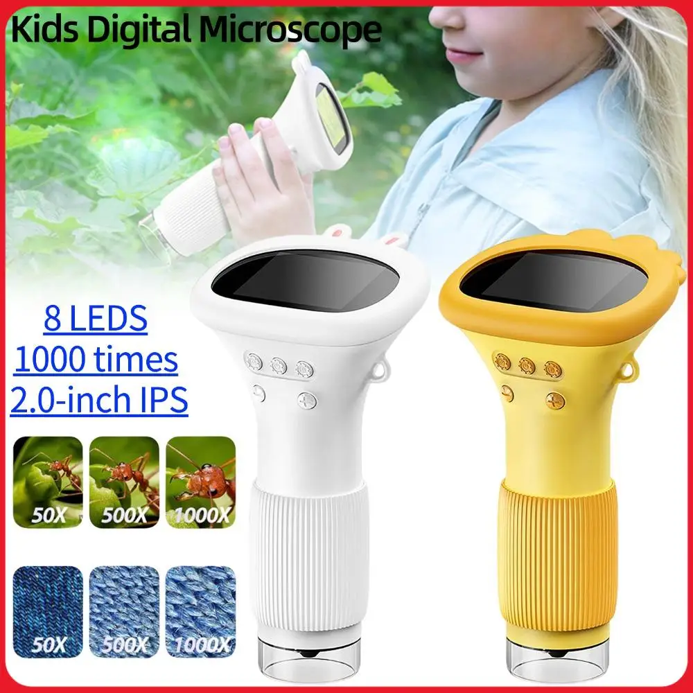 

Ручной микроскоп для детей, биологическая лупа для монет с насекомыми, 2-дюймовый IPS-экран, 1000X мини-цифровые микроскопы с 8 светодиодами