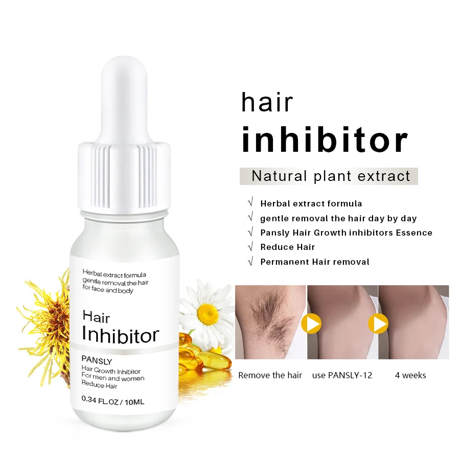 Hair Inhibitor Natural Plant Extract, Inhibiting Hair Growth & Reduce Hair & Permanent Hair Removal, 10ml/0.34 fl.oz