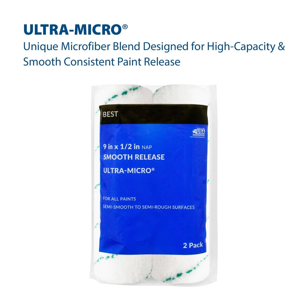 أغطية أسطوانية من الألياف الدقيقة للغاية مقاس 9 × 1/2 بوصة مكونة من قطعتين من أدوات توزيع الطلاء المتينة والمشروعات الداخلية ذات لمسة نهائية ناعمة