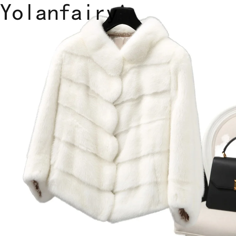 YOLANFAIRY Natural Fur Coats Woman Real Mink Fur Jacket Luxury Winter Short Whole Mink Fur Coat Women Three Quarter Sleeves 2025