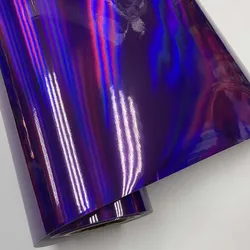 High Glossy Rainbow Laser Holographic Purple Vinyl Adhesive Film Roll DIY Car Wrap Foil Sticker with Air Bubbles Free