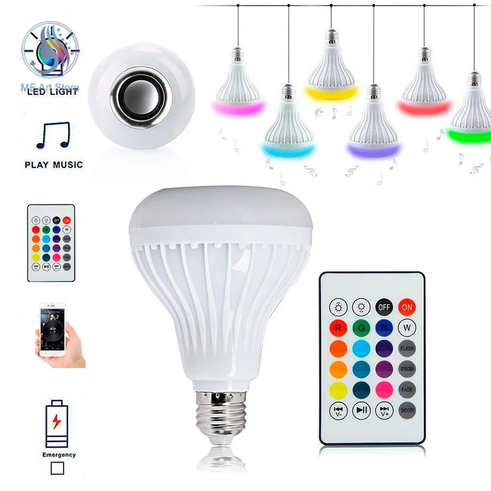 Bombilla LED inteligente E27 RGB con Bluetooth, lámpara de música, Control remoto inalámbrico con Audio, colorida, para escenario, fiesta en casa