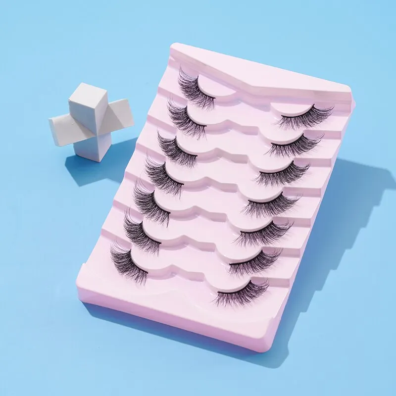 7 Pairs of Thick And Slender Eyelashes With Elongated and Comfortable Black Cotton Thread and Crossed Fishtail, Half Eye False E image 3