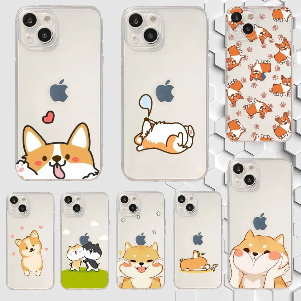 Cartoon Koki Corgi Dog Phone Case For iPhone 16,15,14,13,12,11 Plus,Pro,Max,XR,XS,X,7,8 Plus,SE,Mini Transparent Silicone Soft