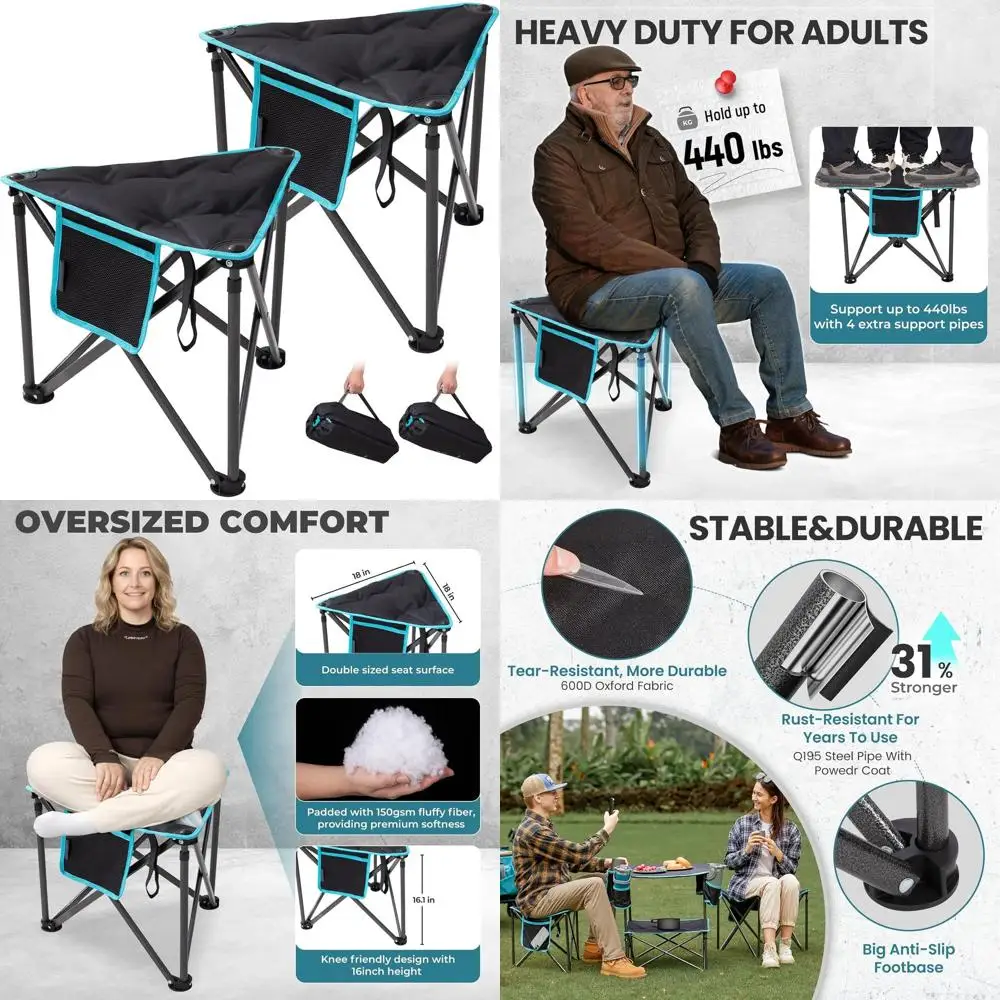 

Folding Tripod Stool, 2 Pack Lightweight Portable Fishing Chair with Thick Padded Seat, 440 Lbs Heavy Duty Outdoor Camping Chair