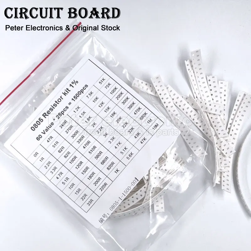 

1500Pcs 0805 1% Set of Resistors SMD Chip Resistor Assorted Kit Diy 10R - 910K Ohm 60valuesX 25pcs Sample 100R 330R 4.7K 3.3K 68